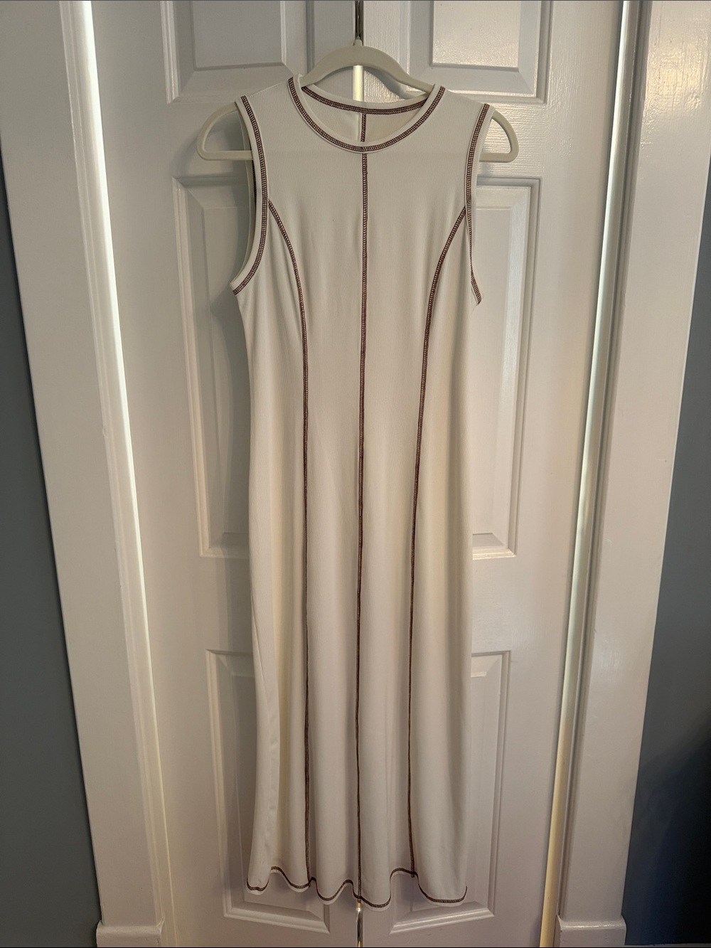 Amazon Cream Maxi Dress with Brown Contrast Stitching